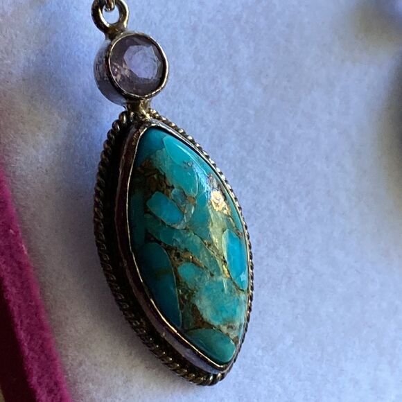 💛 925 NWT Amethyst & Turquoise Drop Earrings - Picture 3 of 3